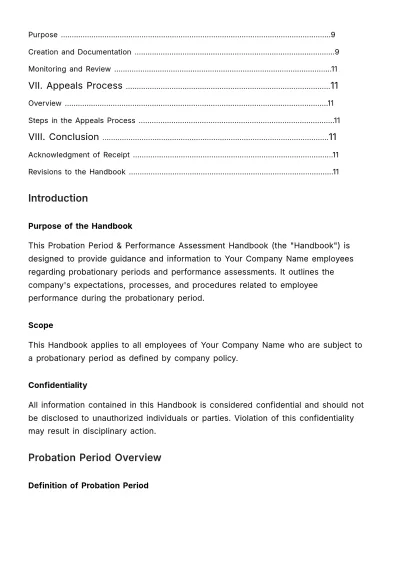 Free Probation Period & Performance Assessment Handbook HR Template to Edit Online