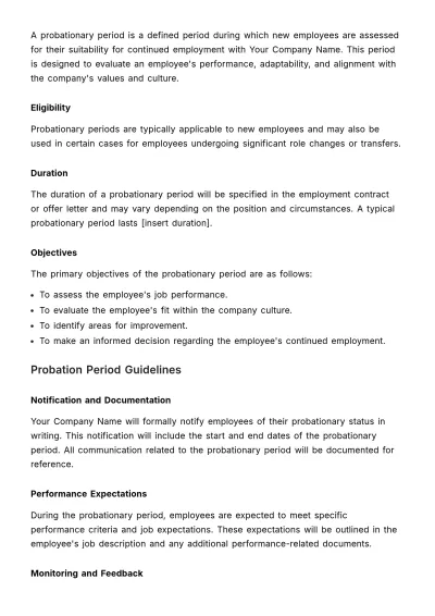Free Probation Period & Performance Assessment Handbook HR Template to Edit Online