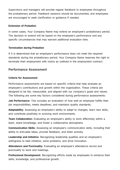 Free Probation Period & Performance Assessment Handbook HR Template to Edit Online