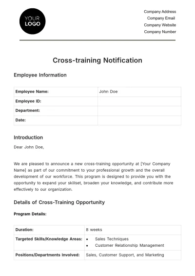 Free Cross-training Notification HR Template to Edit Online