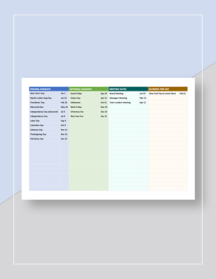 Free Sample Business Calendar Template Google Docs Word Apple Pages