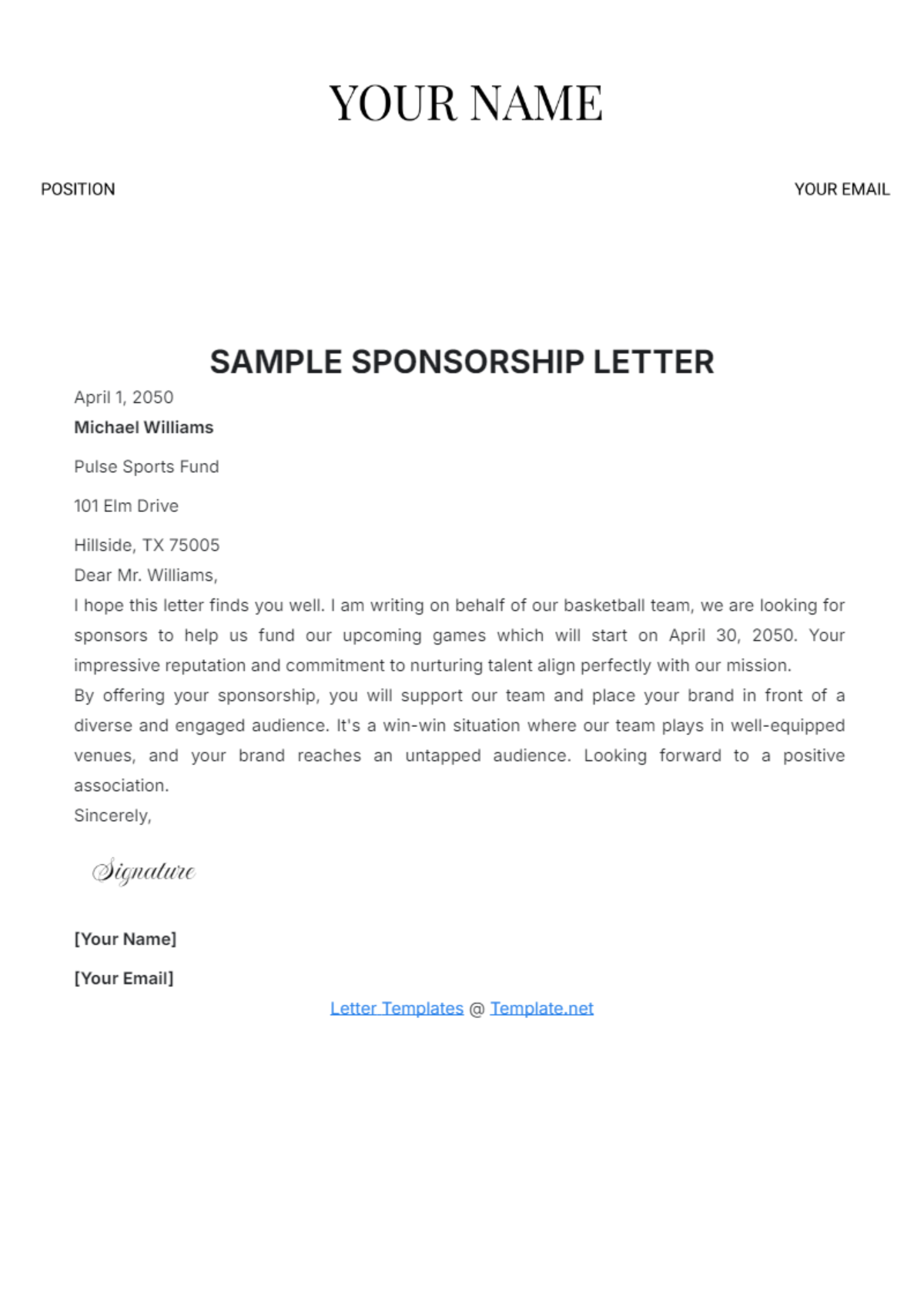 Sample Sponsorship Letter Template