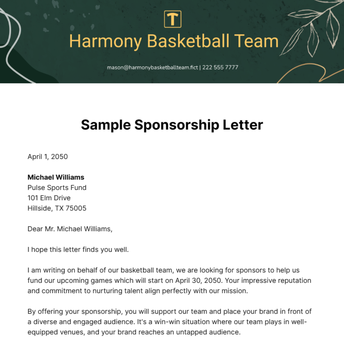 Sample Sponsorship Letter Template