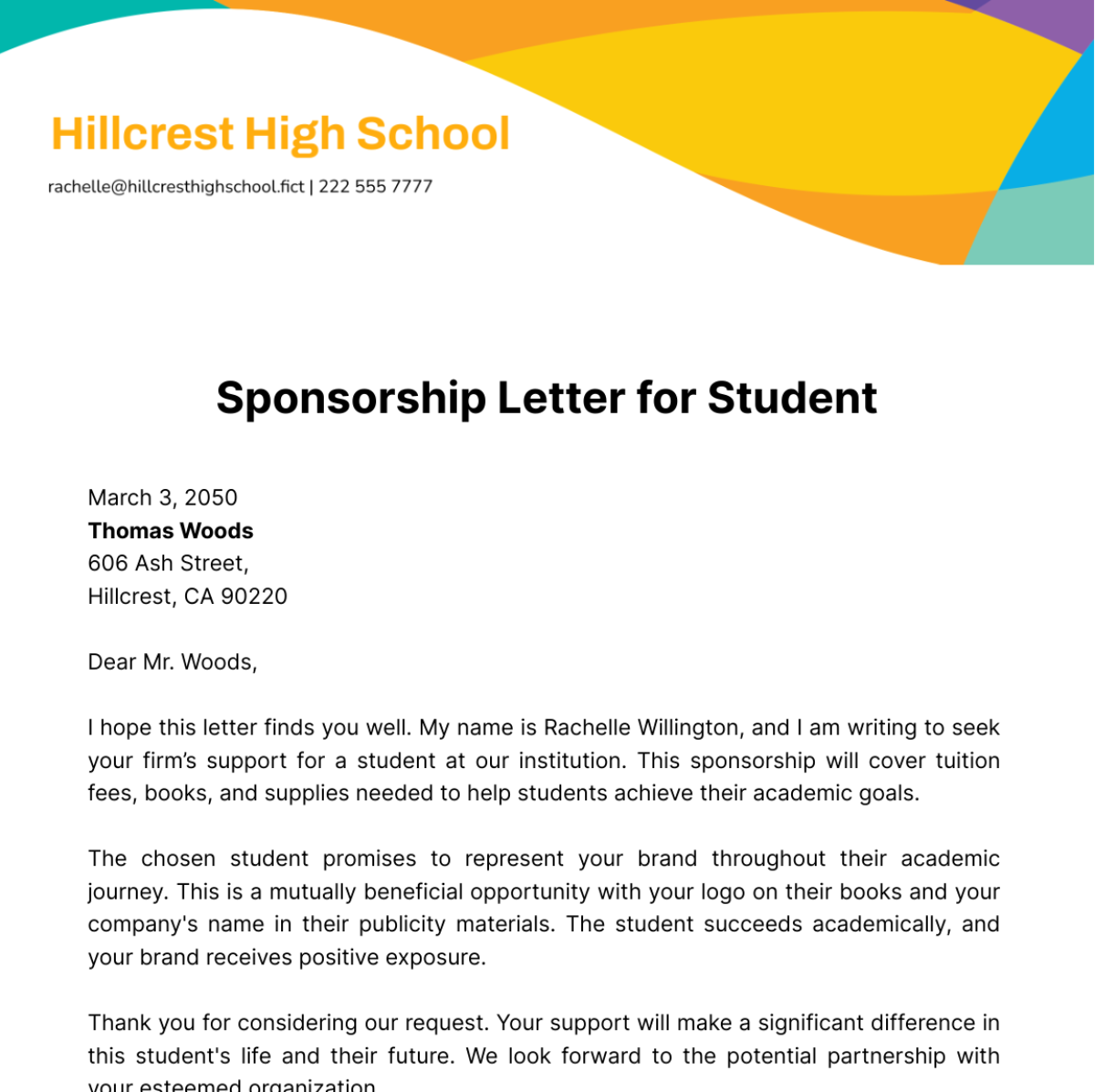 Sponsorship Letter for Student Template