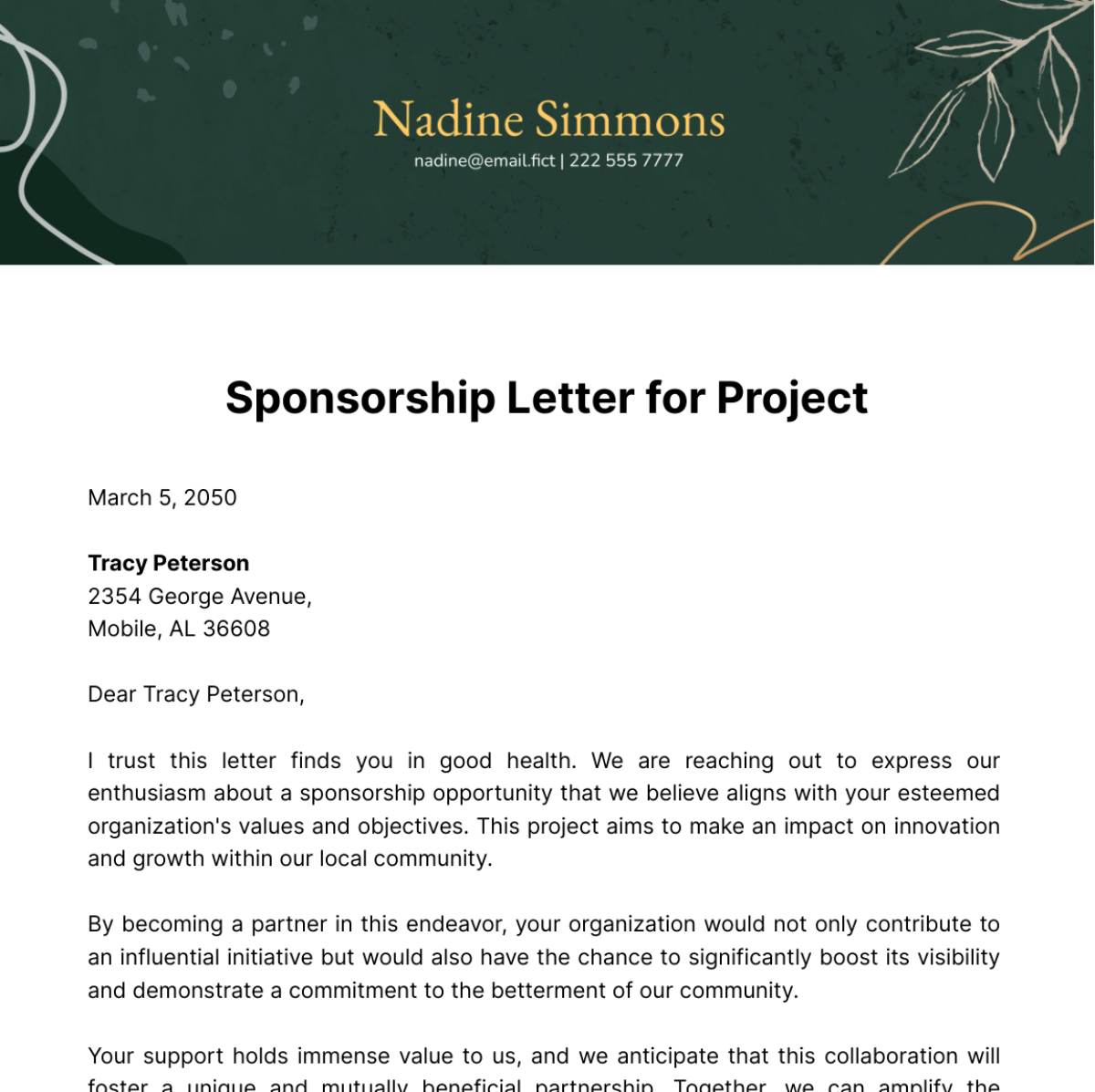 Sponsorship Letter for Project Template