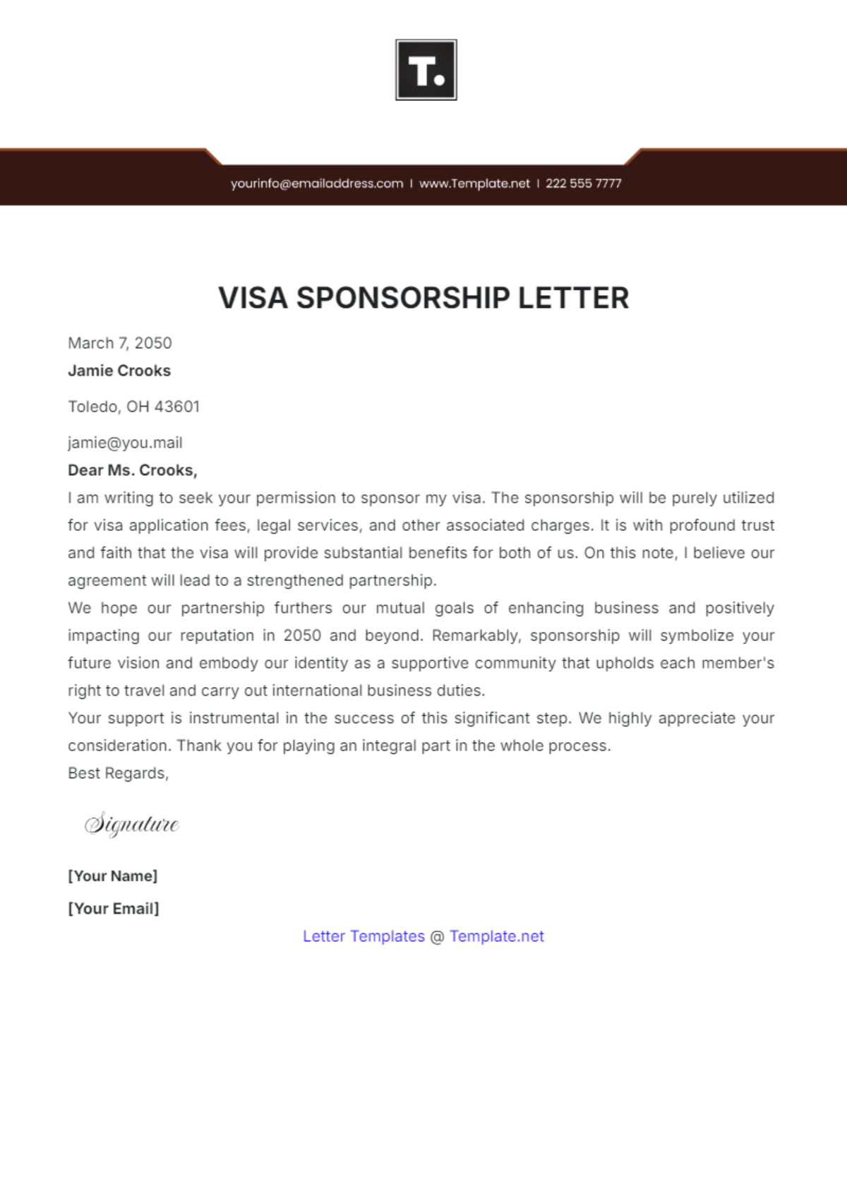 Visa Sponsorship Letter Template