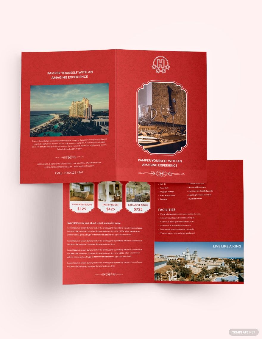 Printable Hotel Bi-Fold Brochure Template in Illustrator, PSD - Download | Template.net