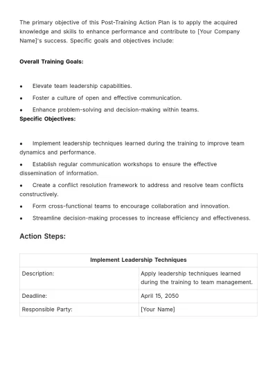 Free Post-Training Action Plan HR Template to Edit Online