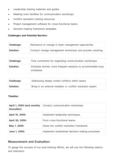 Free Post-Training Action Plan HR Template to Edit Online