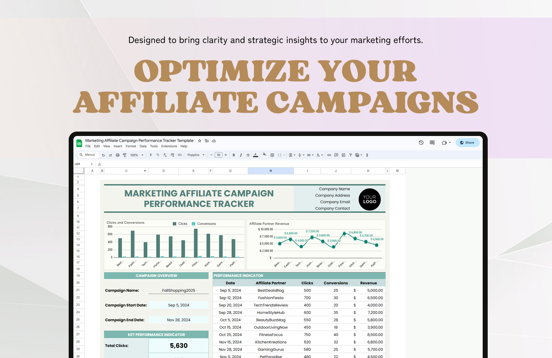 Marketing Affiliate Campaign Performance Tracker Template