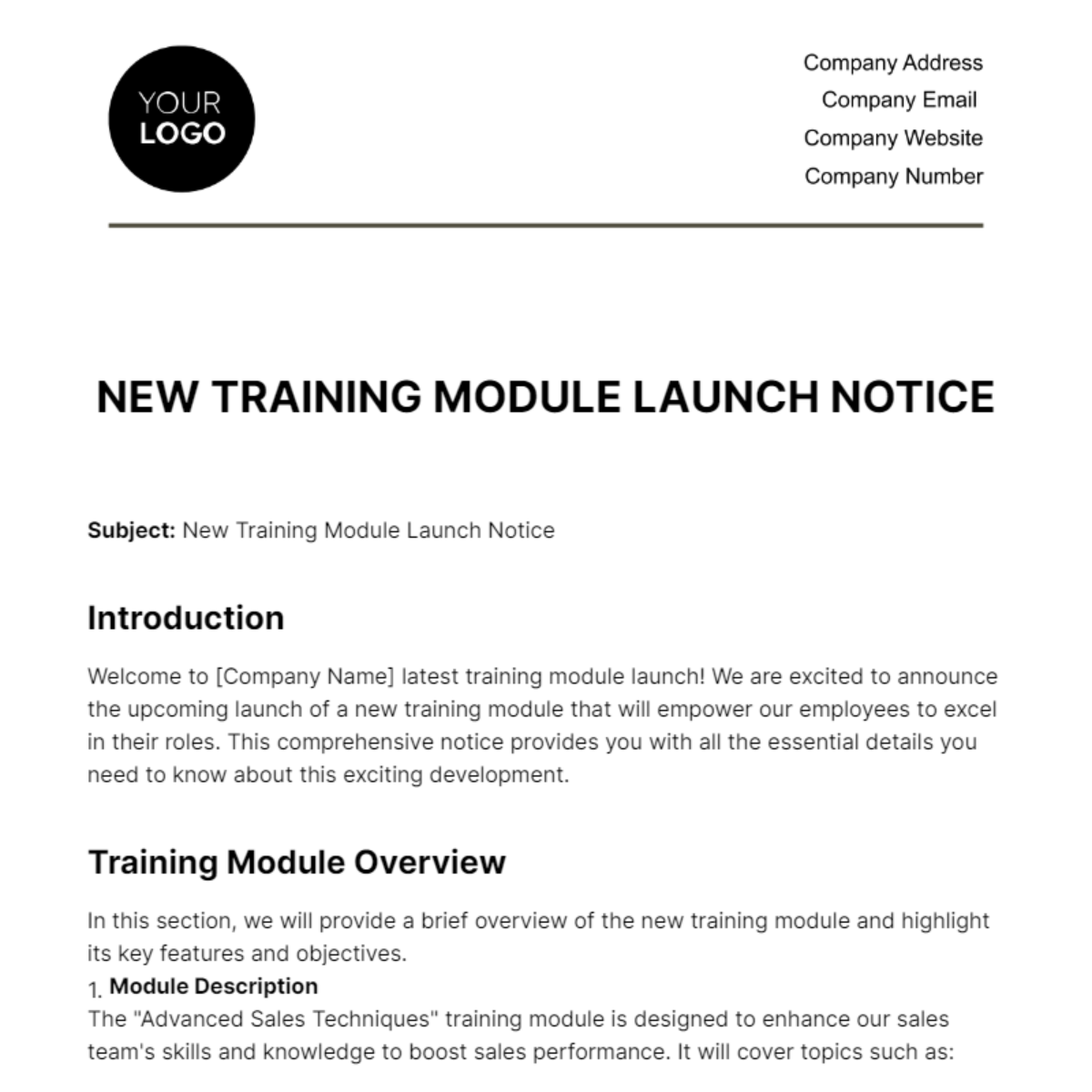 New Training Module Launch Notice HR Template
