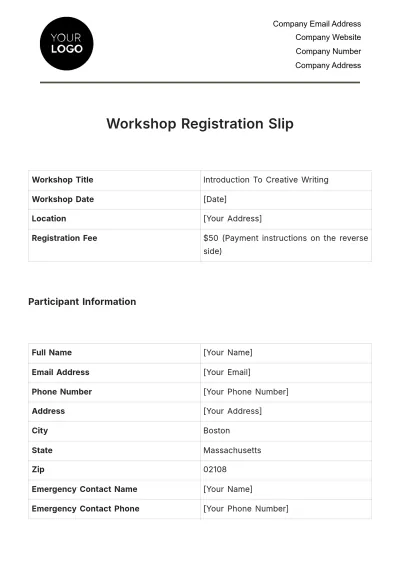 Free Workshop Registration Slip HR Template to Edit Online