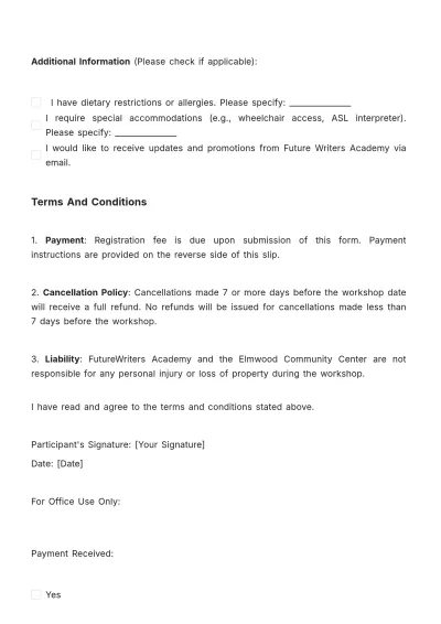 Free Workshop Registration Slip HR Template to Edit Online