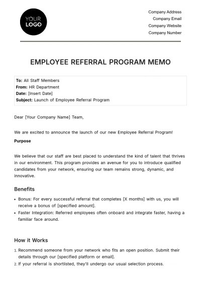 Free Employee Referral Program Memo HR Template to Edit Online