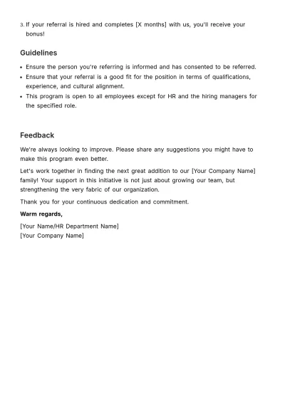 Free Employee Referral Program Memo HR Template to Edit Online