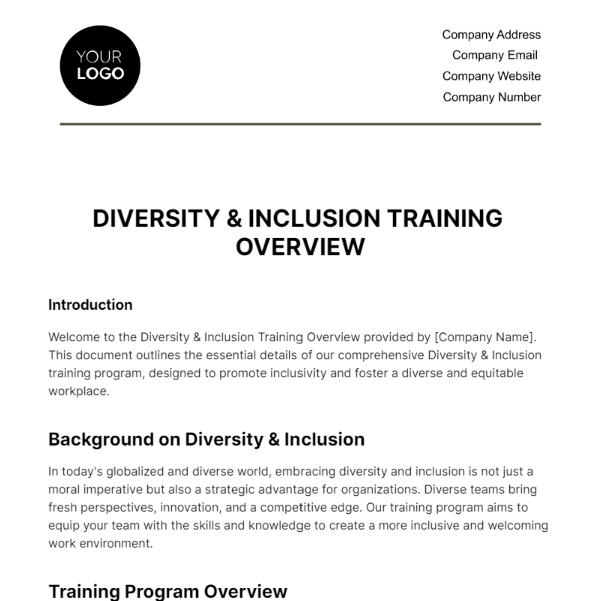 Free Diversity & Inclusion Training Overview HR Template