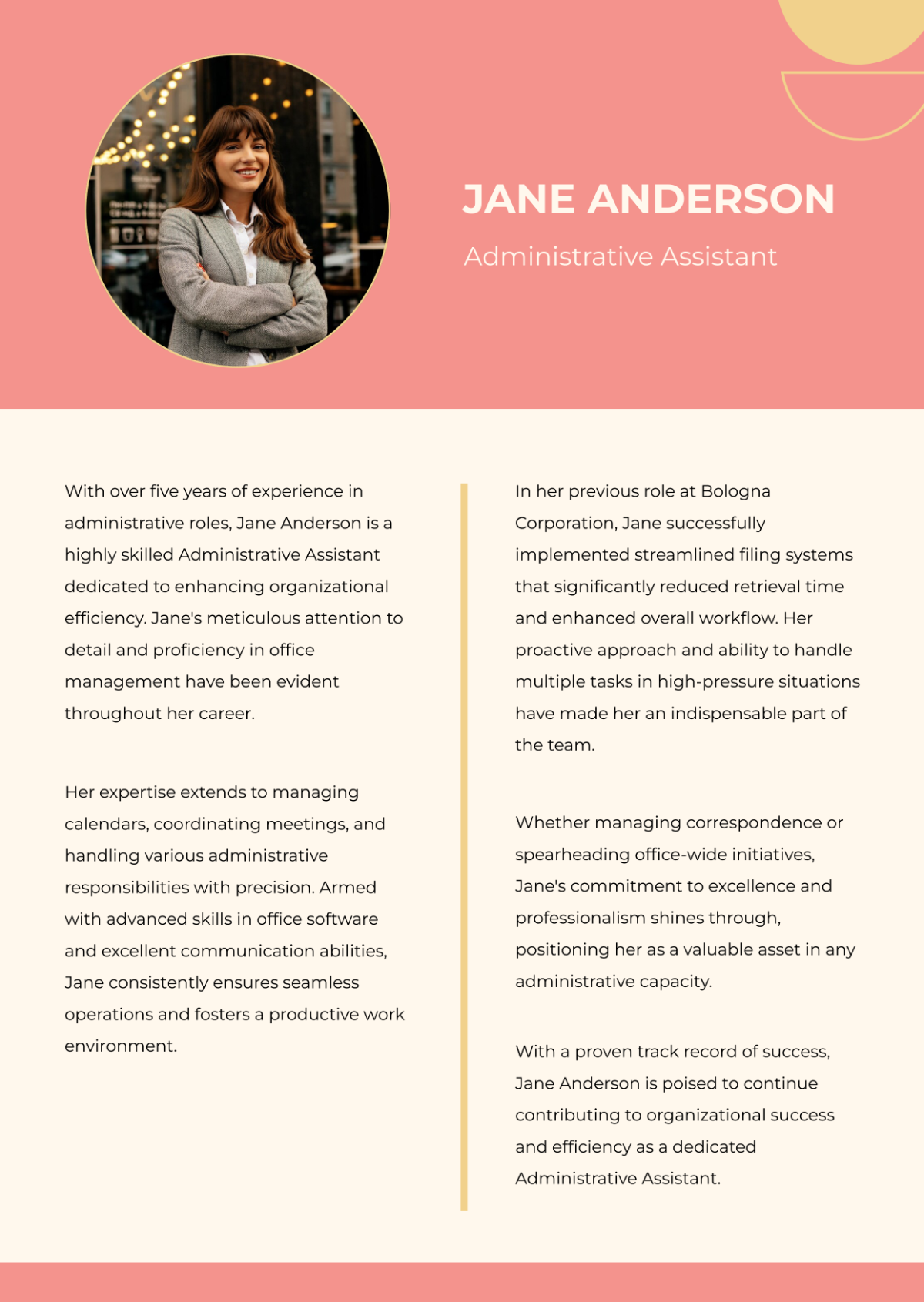 Administrative Assistant Professional Bio Template - Edit Online & Download