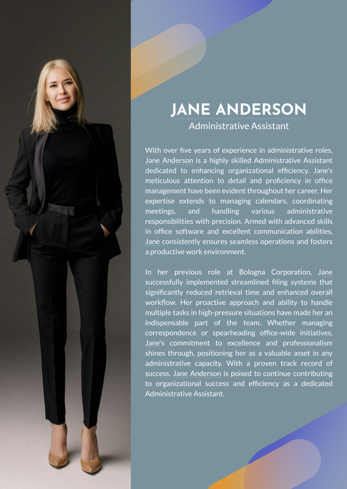 Professional Bio for Administrative Assistant Template