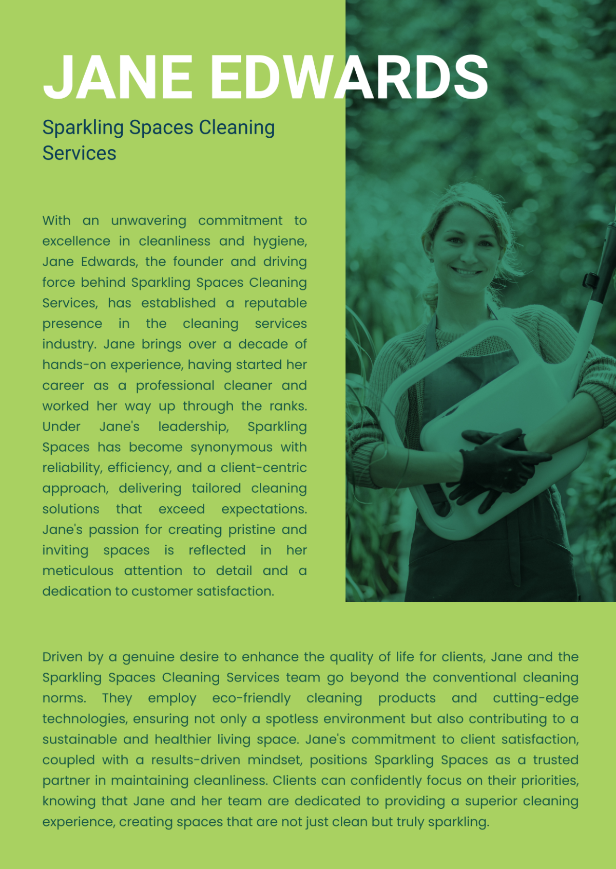 Professional Bio for Cleaning Services Template