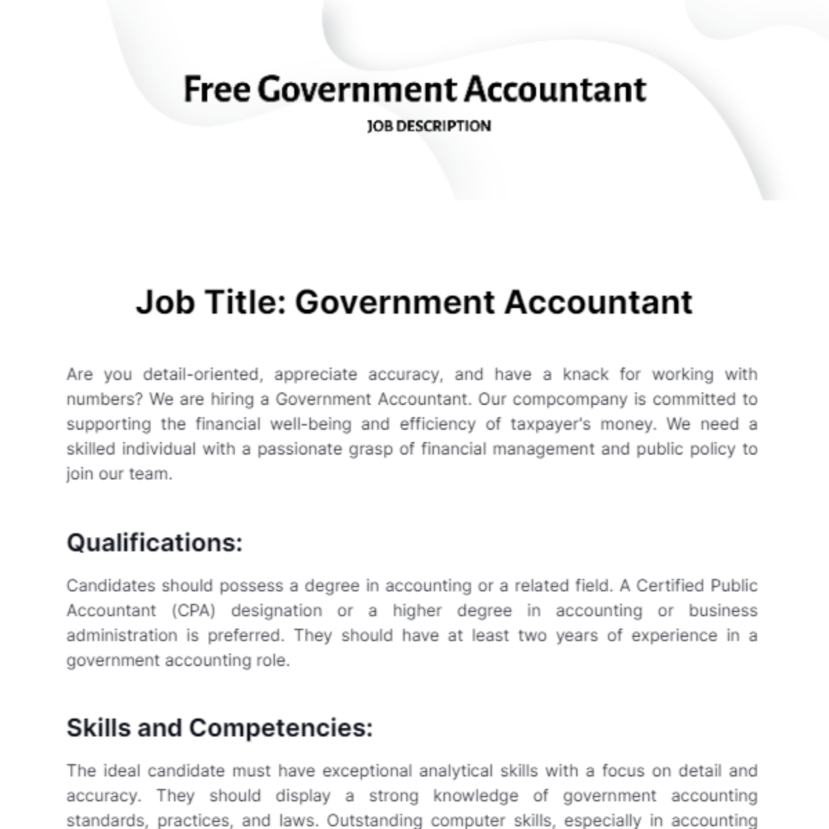 Free Government Accountant Job Description Template
