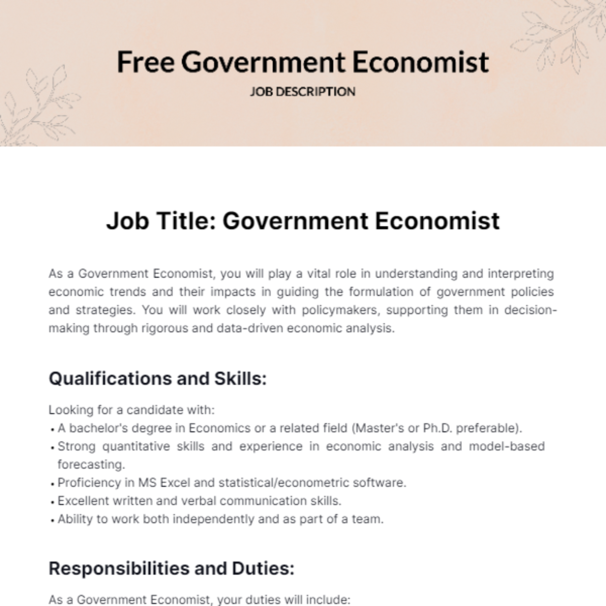 Government Economist Job Description Template