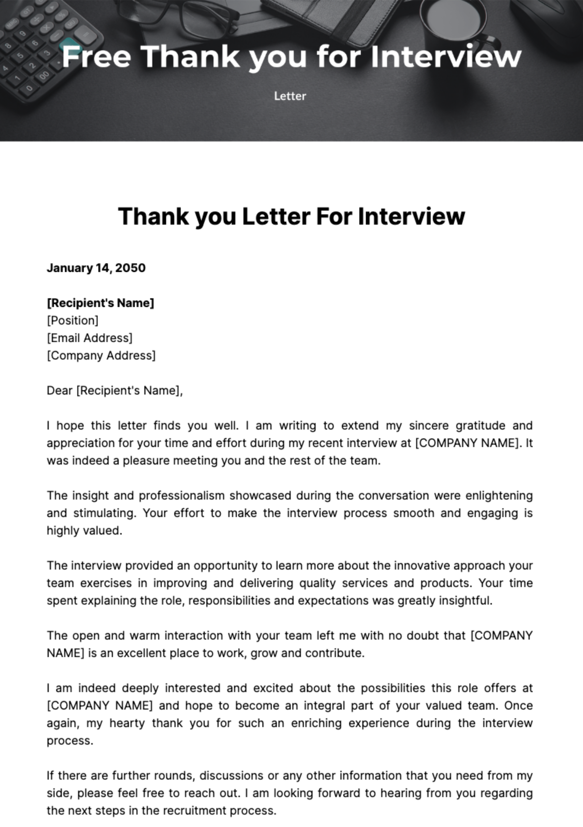 Free Thank you Letter for Interview Template