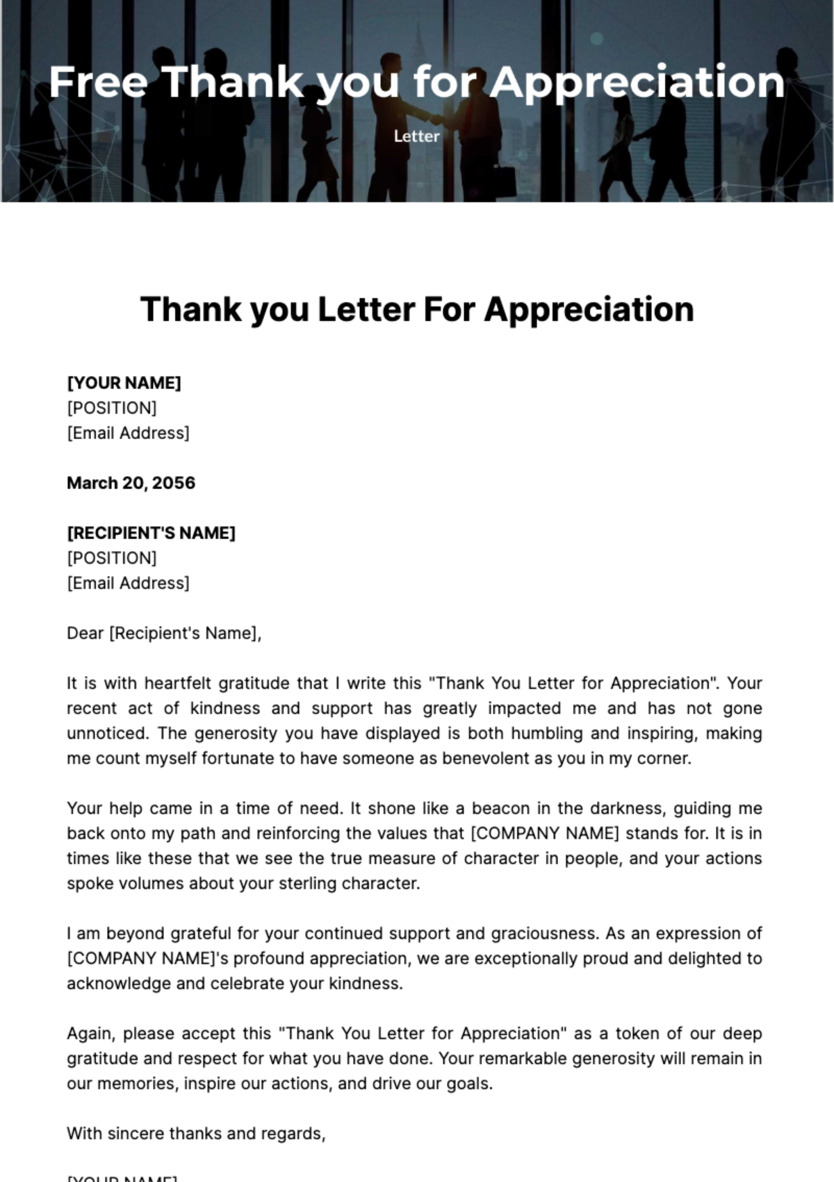 Free Thank you Letter for Appreciation Template