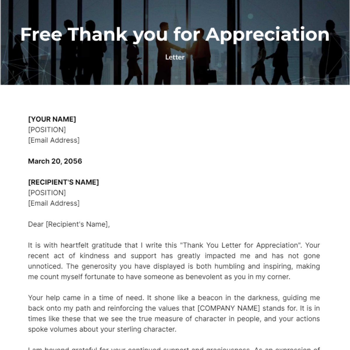 Thank you Letter for Appreciation Template