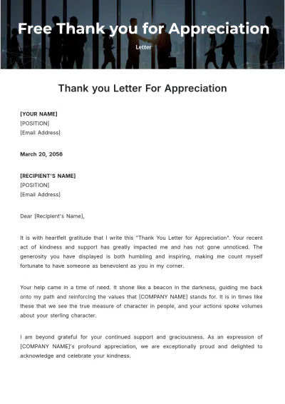 Free Thank you Letter for Appreciation Template to Edit Online