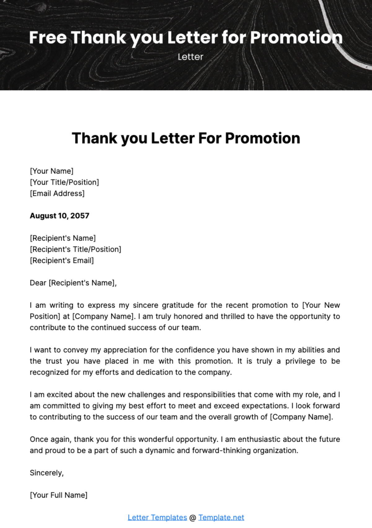 Thank you Letter for Promotion Template