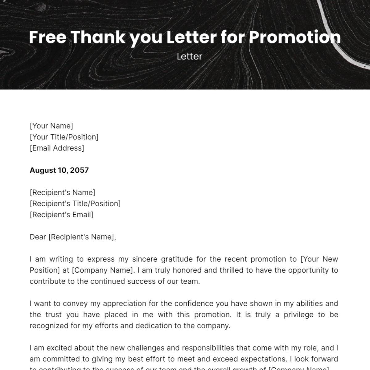 Thank you Letter for Promotion Template