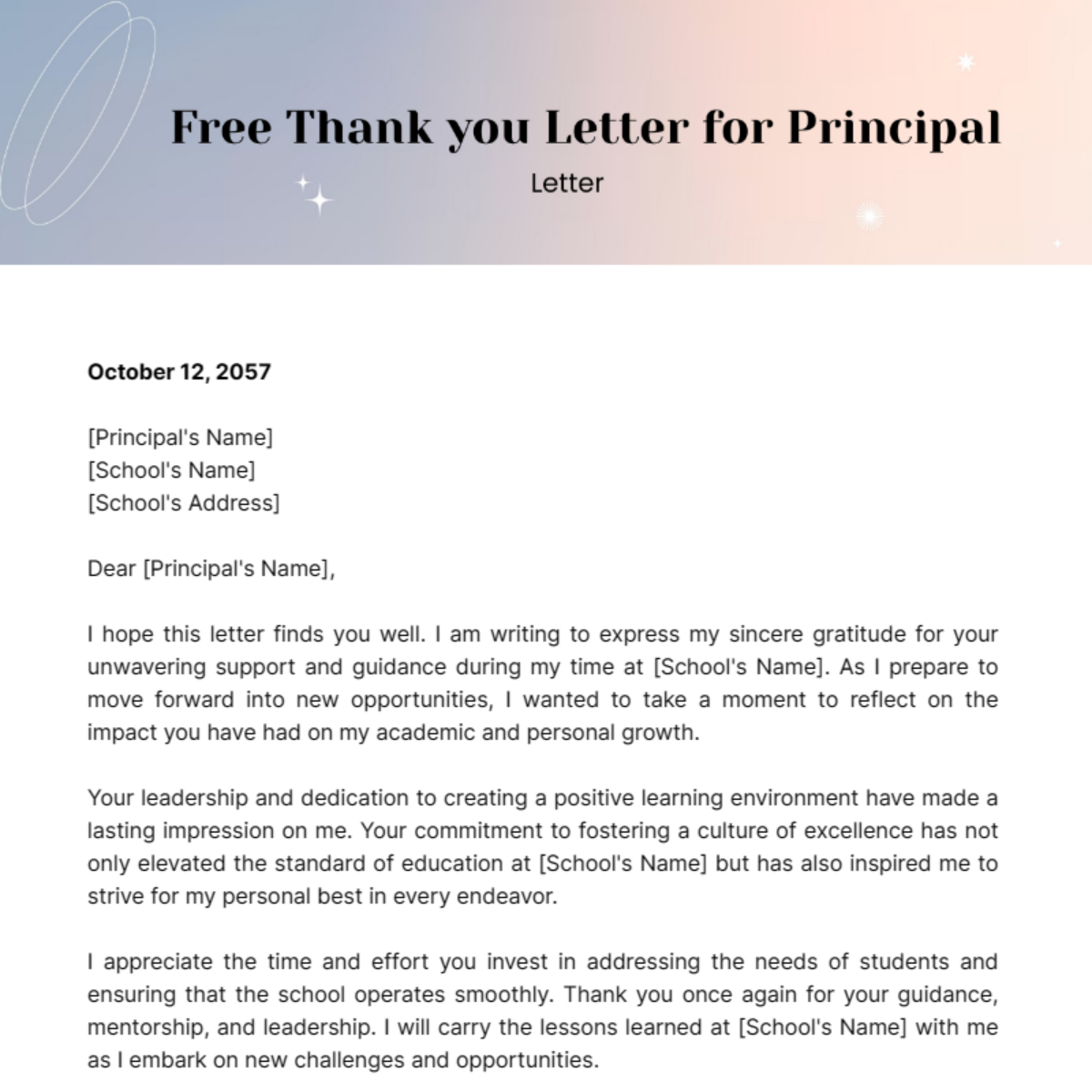 Thank you Letter for Principal Template