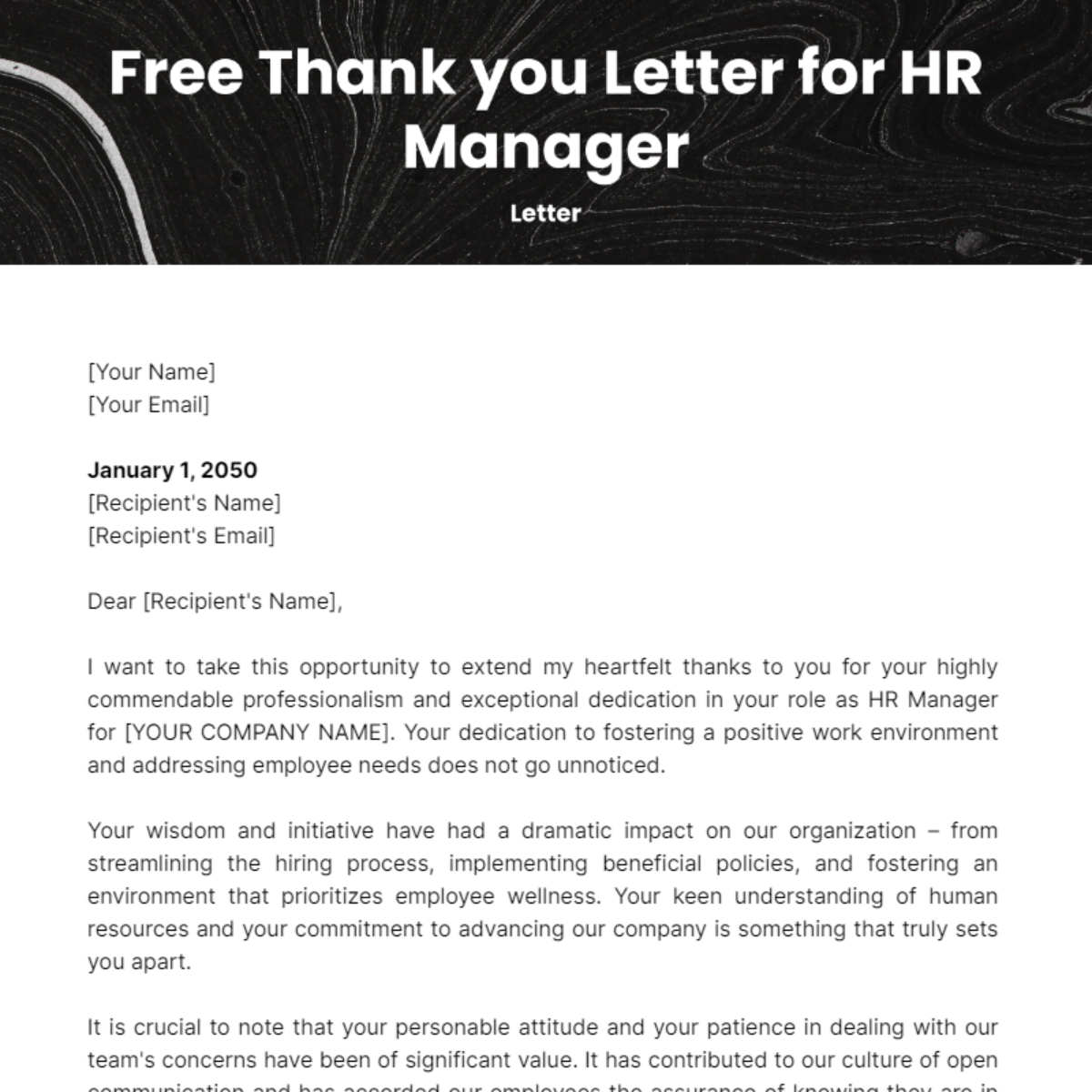 Thank you Letter for HR Manager Template - Edit Online & Download