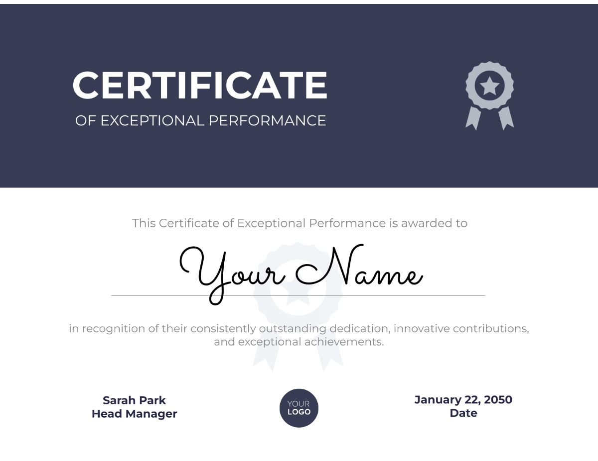 Certificate of Exceptional Performance HR Template