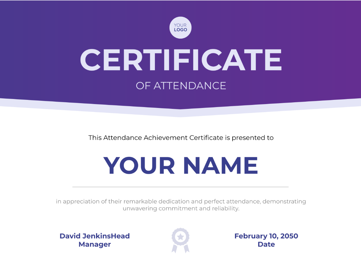 Attendance Achievement Certificate HR Template