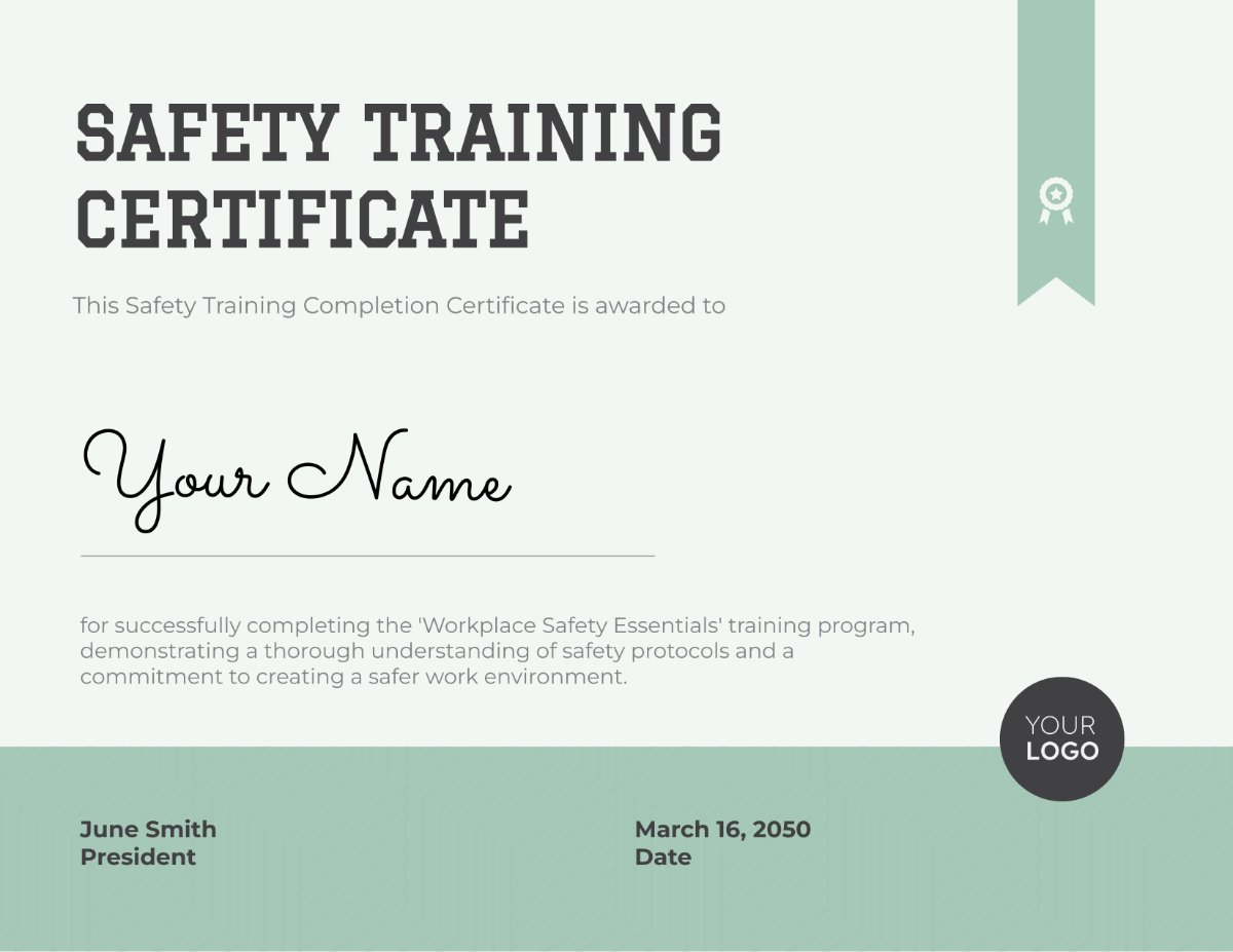 Safety Training Completion Certificate HR