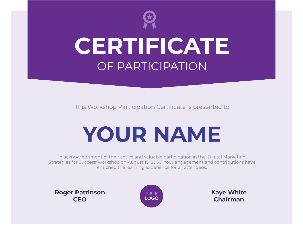 Workshop Participation Certificate HR Template