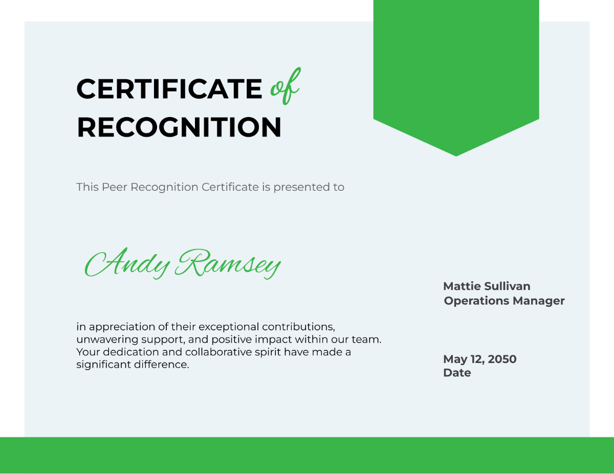 Peer Recognition Certificate HR