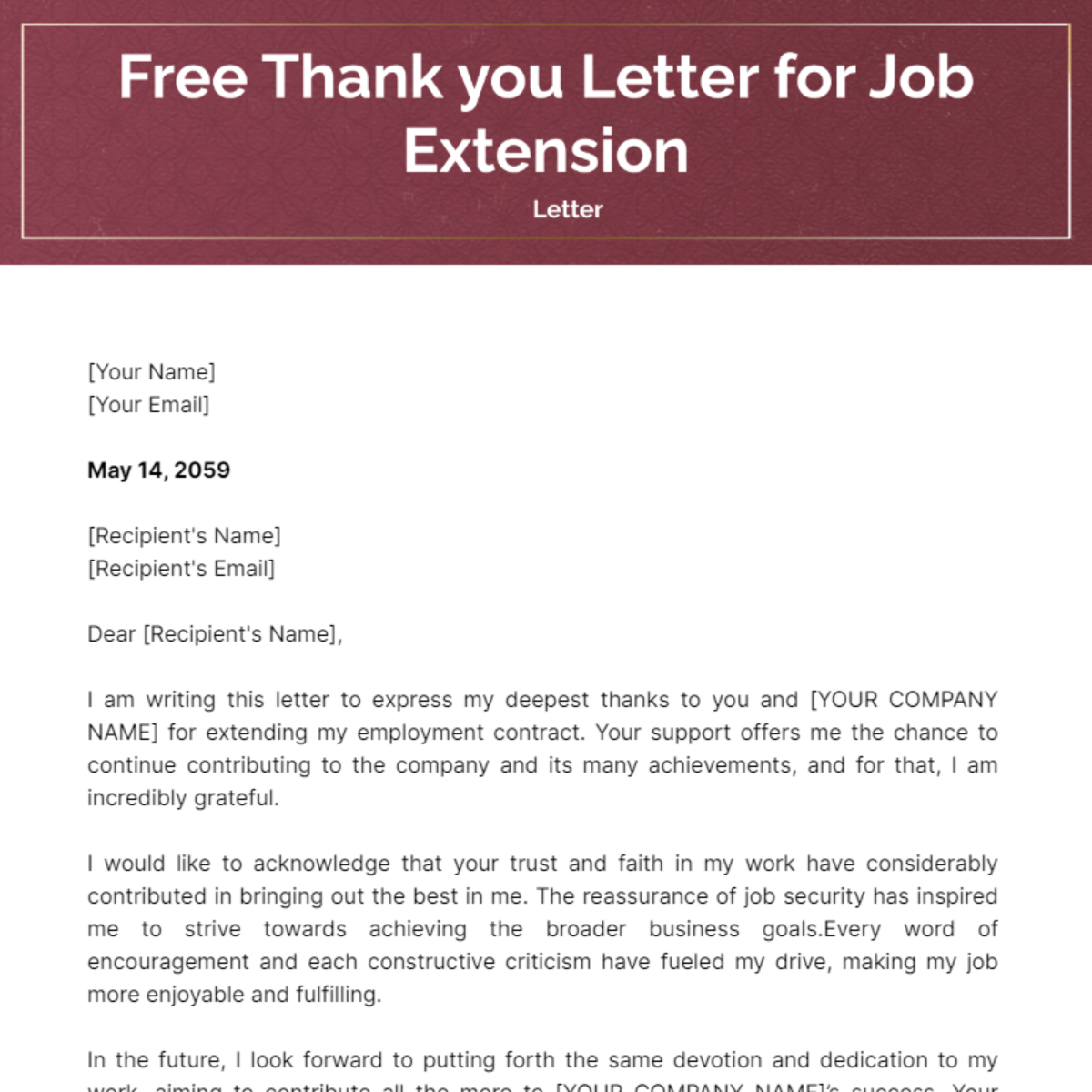 Thank you Letter for Job Extension Template