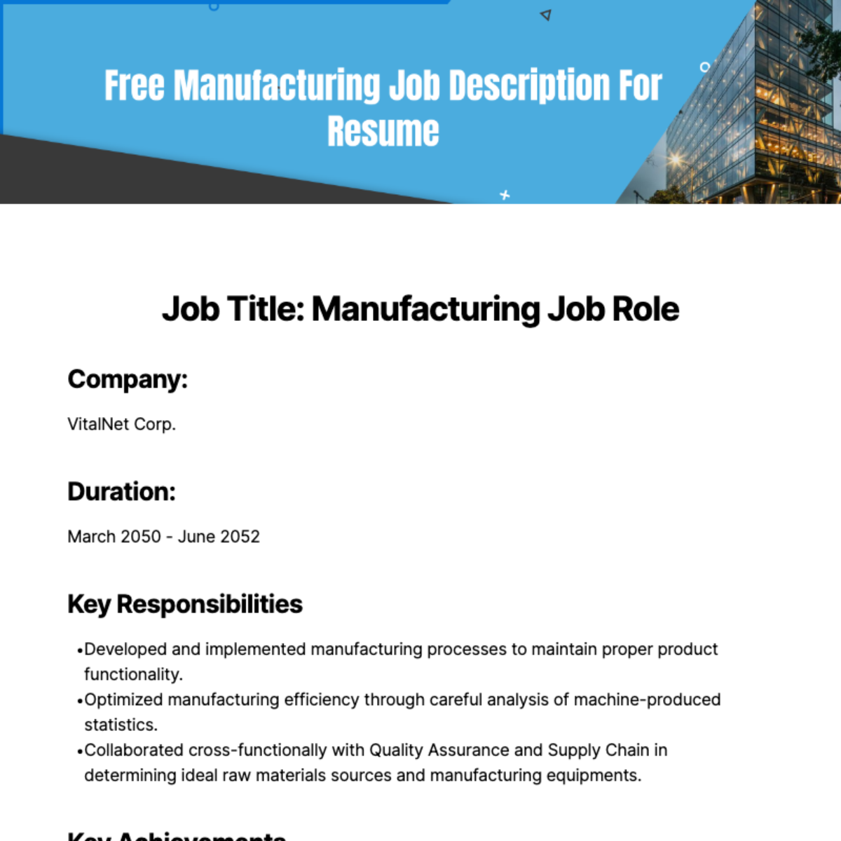 Free Manufacturing Job Description For Resume Template