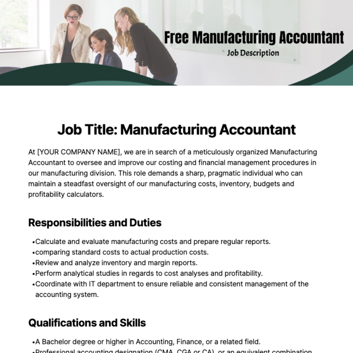 Free Manufacturing Accountant Job Description Template