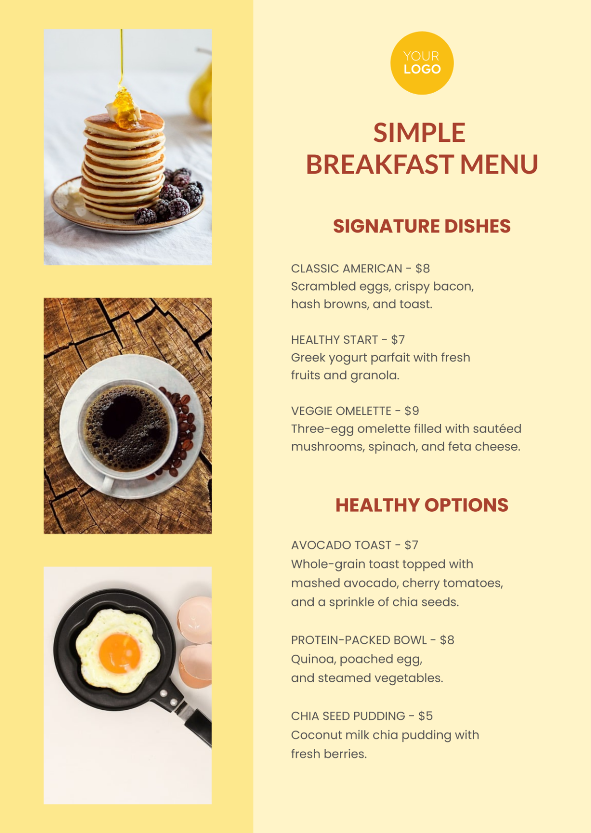 Free Simple Breakfast Menu Template