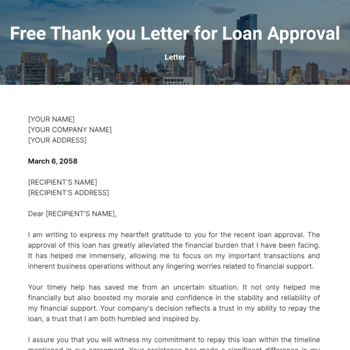 Thank you Letter for Loan Approval Template