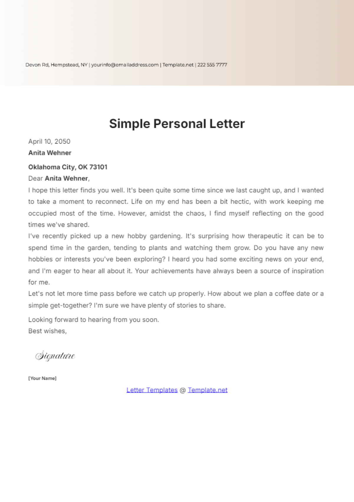 Simple Personal Letter Template - Edit Online & Download