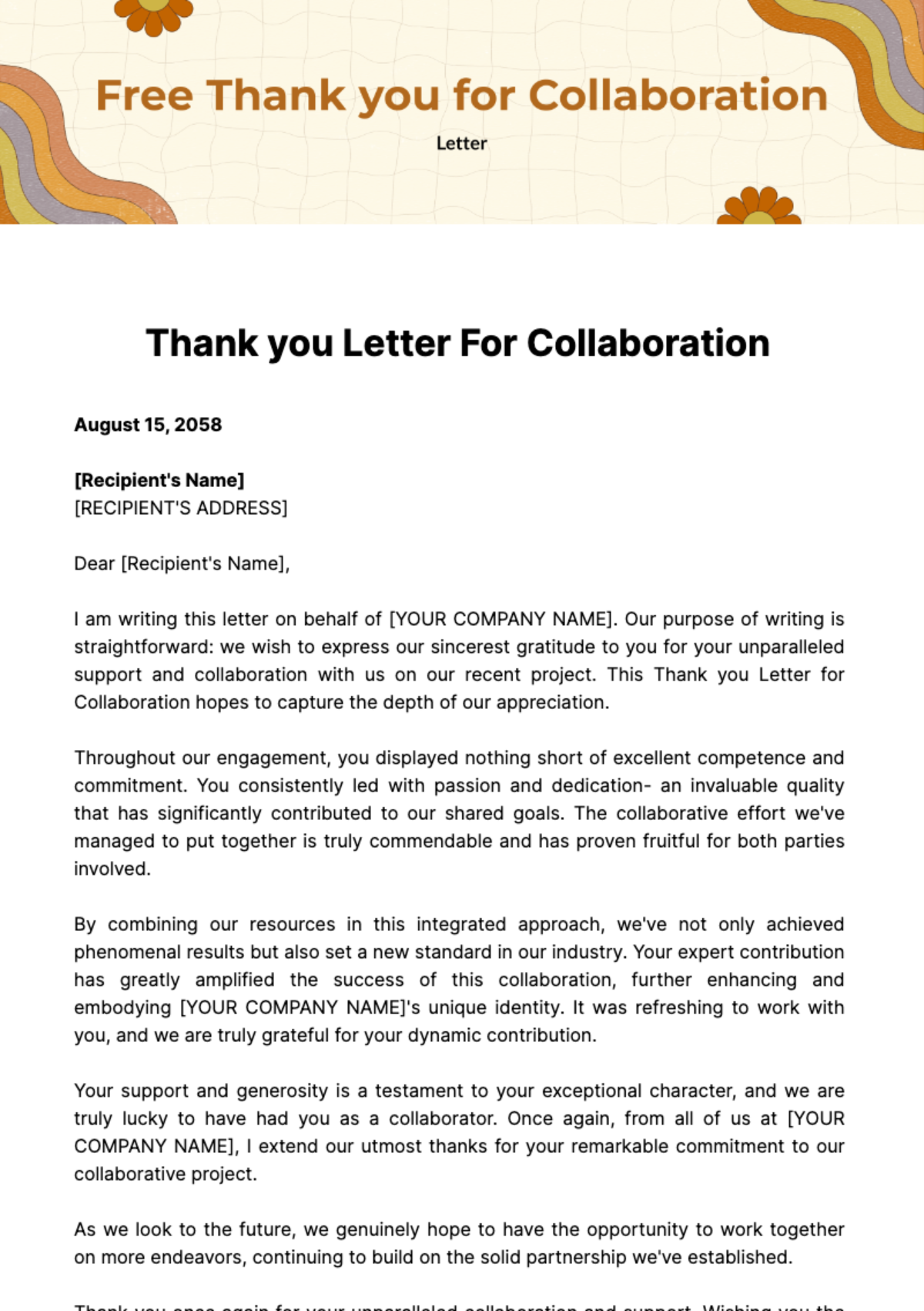 Free Thank you Letter for Collaboration Template