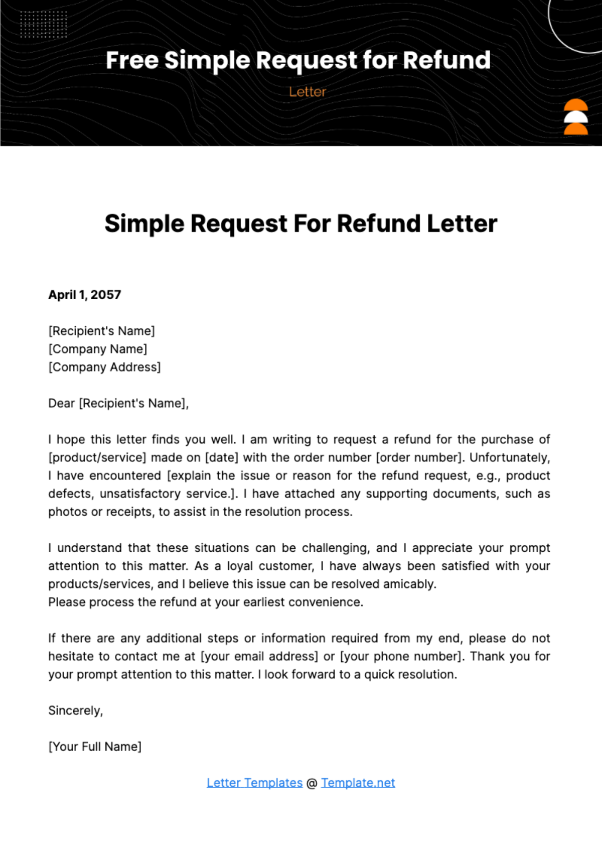 Simple Request for Refund Letter Template