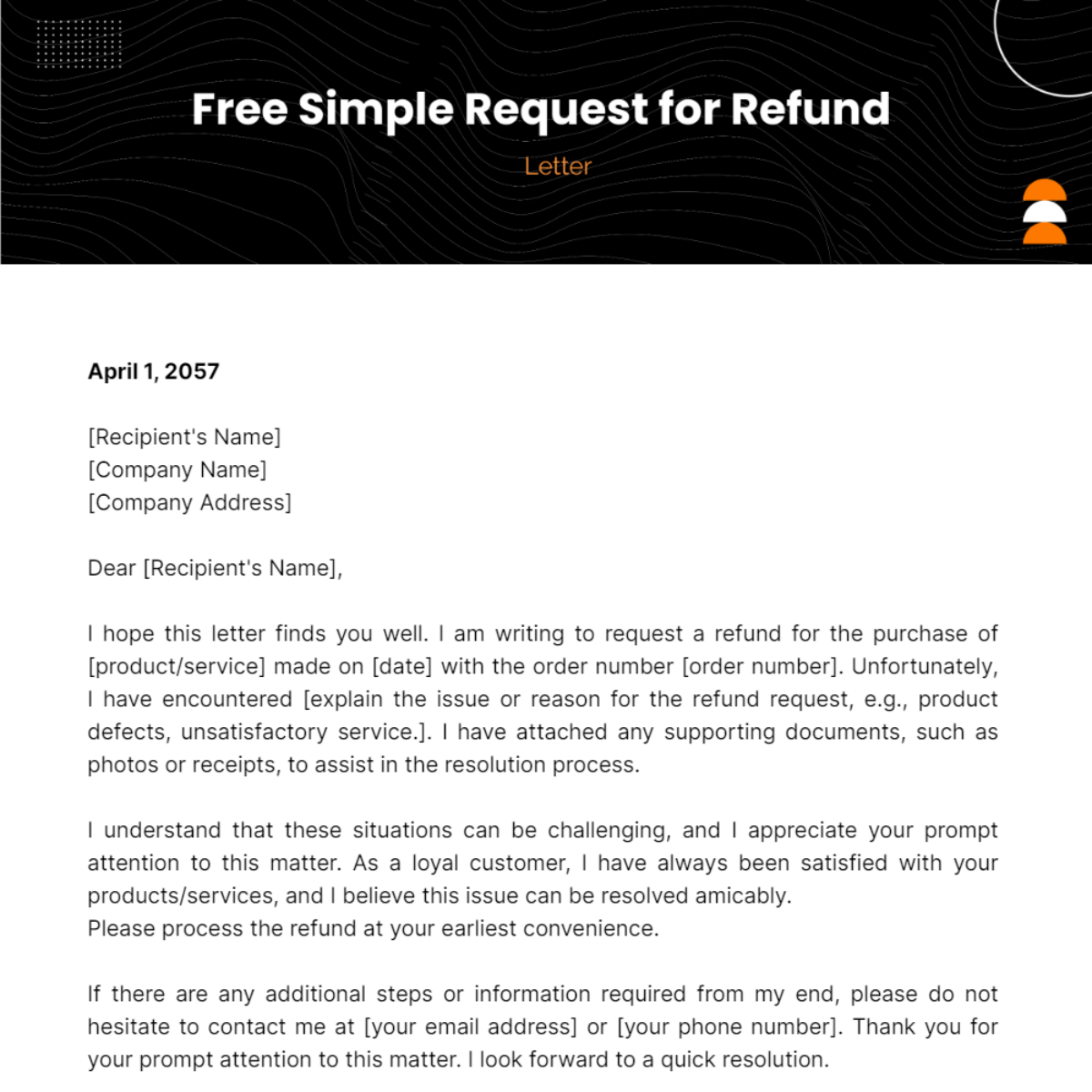 Simple Request for Refund Letter Template