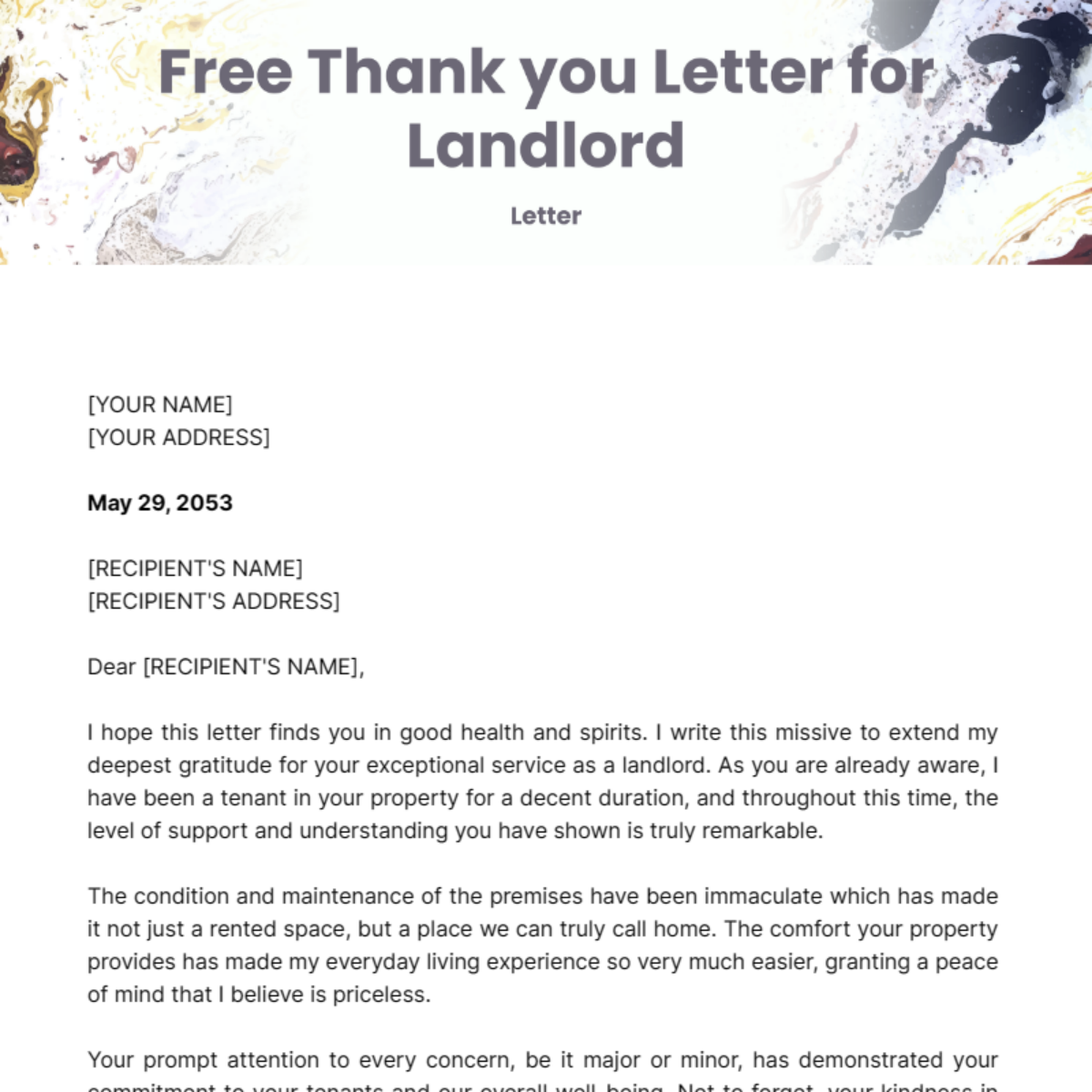 Thank you Letter for Landlord Template