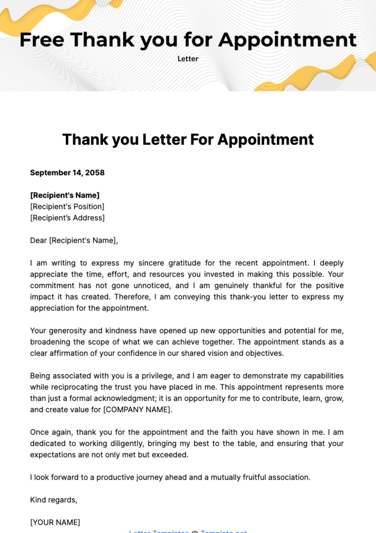 Thank you Letter for Appointment Template