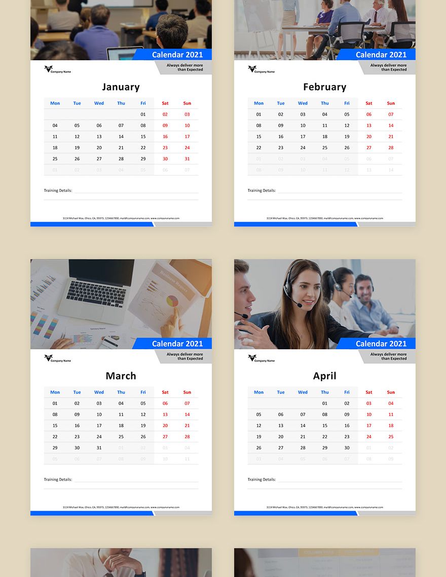 Business Training Desk Calendar Template
